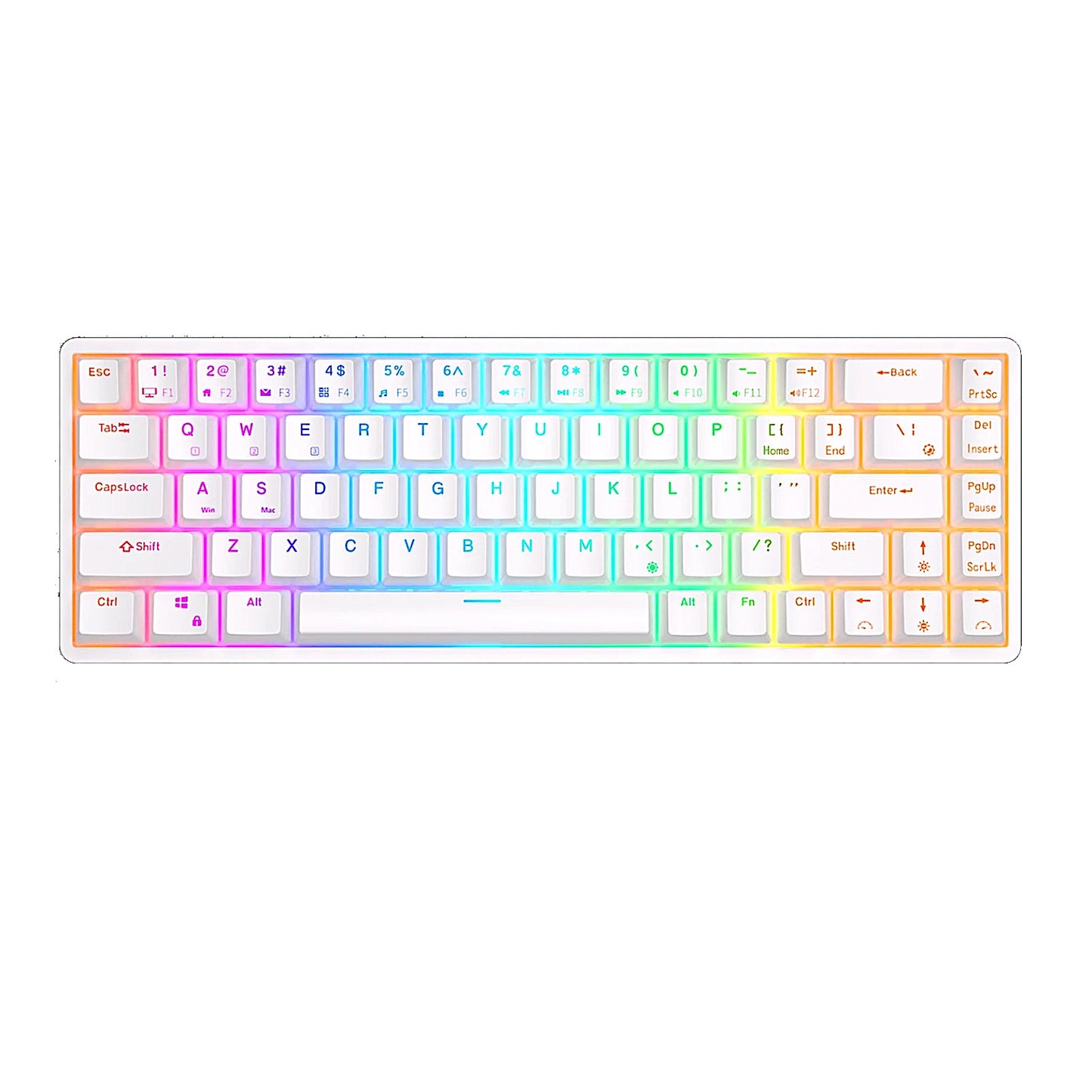 RK ROYAL KLUDGE RK68 Wireless 65% Triple Mode Wireless Bluetooth 5.1 / 2.4G / Wired Hot Swappable Mechanical Keyboard 68 Key RGB - White