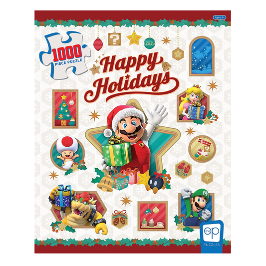 Super Mario Happy Holidays 1000 Piece Jigsaw Puzzle | Featuring Mario, Princess Peach, Bowser, Yoshi, and Luigi | Officially Licensed Merchandise