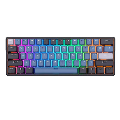 لوحة مفاتيح ميكانيكية Royal Kludge RK61 Plus ثلاثية الوضع RGB، 61 مفتاحًا قابلة للتبديل السريع، لون نيلي - مفتاح بني 