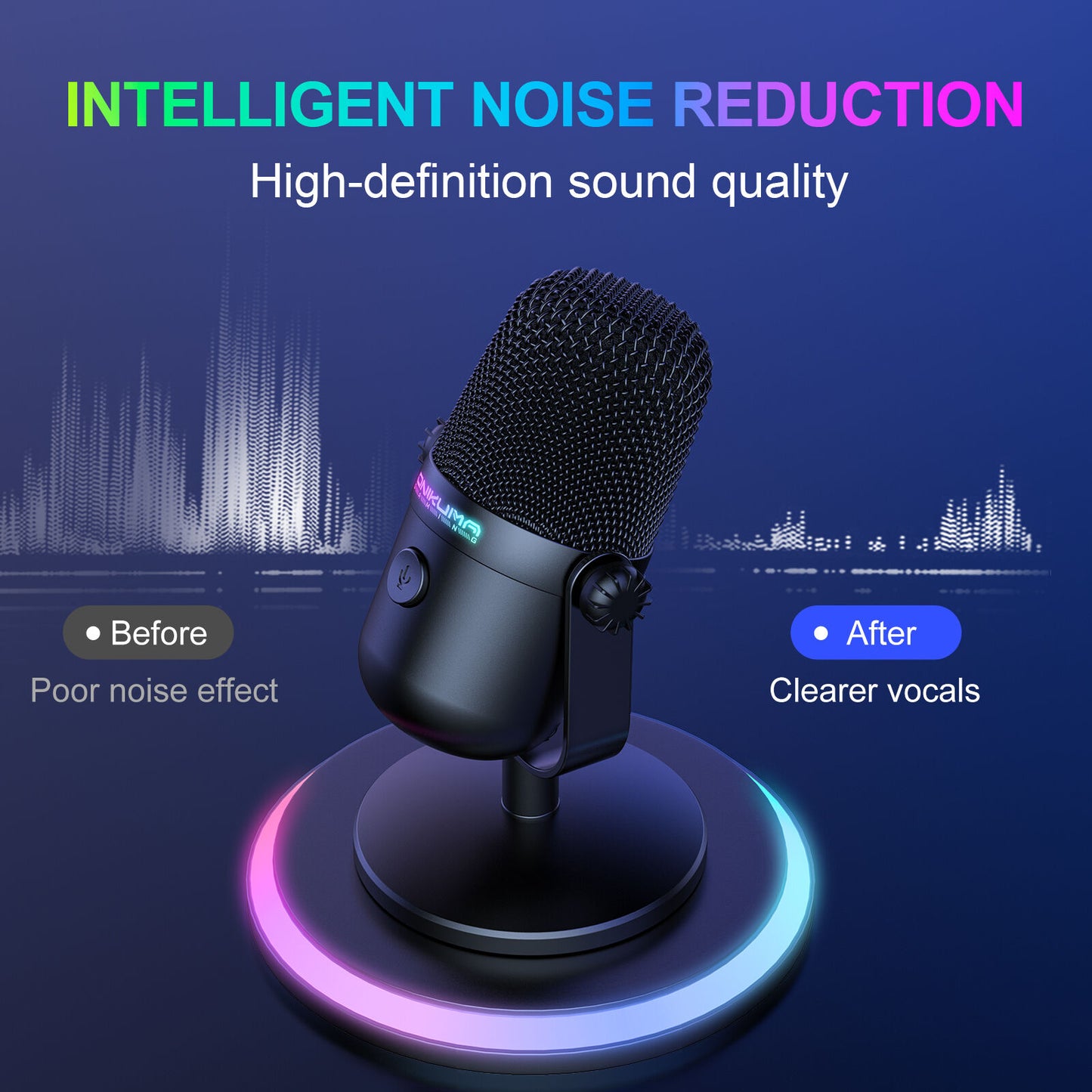 Onikuma M830 Colorful RGB USB Condenser Gaming Microphone