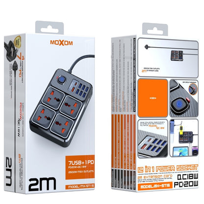 وصلة MOXOM MX-ST17 بقدرة 2500 وات بحد أقصى 4 منافذ طاقة 7 منافذ USB ومنفذ PD من النوع C بقدرة 20 وات ومنفذ QC بقدرة 18 وات ومقبس المملكة المتحدة وشحن سريع وآمن بطول 2 متر 
