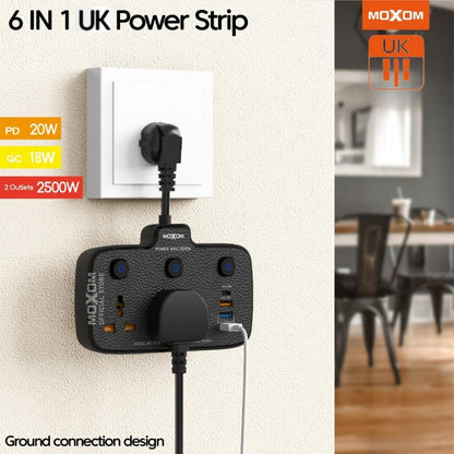 MOXOM High Duty Power Strip 2500W Wall Mount Extension Plug Socket With USB Type C Port Extention Cord MX-ST09