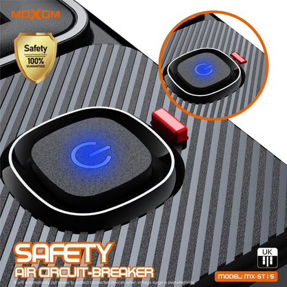 وصلة MOXOM MX-ST17 بقدرة 2500 وات بحد أقصى 4 منافذ طاقة 7 منافذ USB ومنفذ PD من النوع C بقدرة 20 وات ومنفذ QC بقدرة 18 وات ومقبس المملكة المتحدة وشحن سريع وآمن بطول 2 متر 