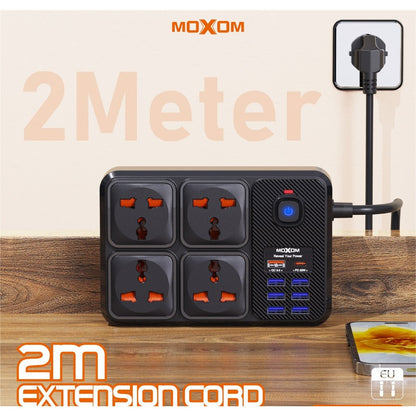 وصلة MOXOM MX-ST17 بقدرة 2500 وات بحد أقصى 4 منافذ طاقة 7 منافذ USB ومنفذ PD من النوع C بقدرة 20 وات ومنفذ QC بقدرة 18 وات ومقبس المملكة المتحدة وشحن سريع وآمن بطول 2 متر 