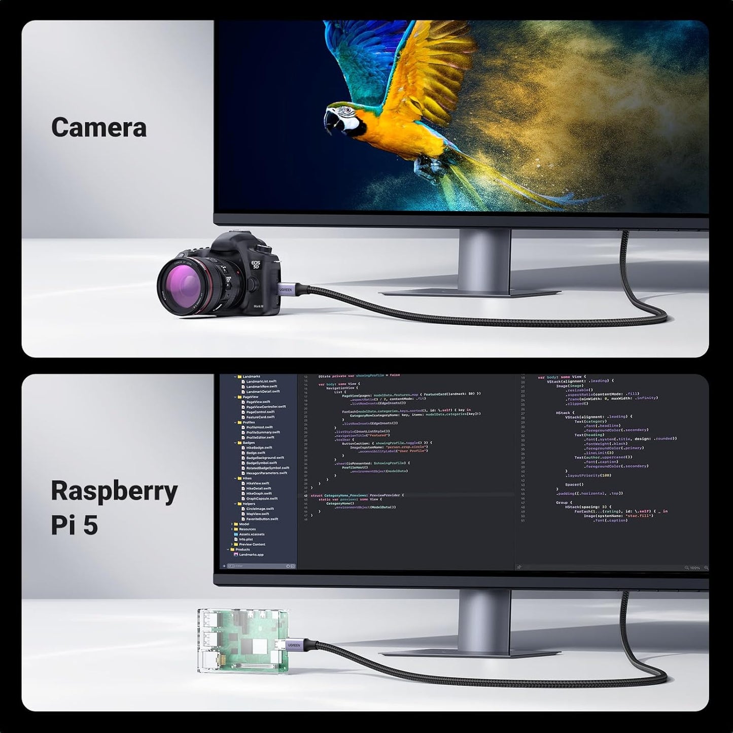 UGREEN 8K Micro HDMI To HDMI Cable 2-meters, HDMI 2.1 48Gbps, 8K@60Hz, 4K@240Hz, HDR eARC Dolby Atmos , Braided Aluminum Shell , Ultra High Speed | HD164 15517