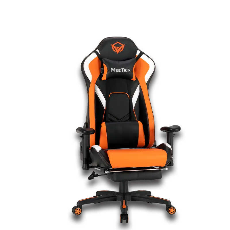 MeeTion CHR22 Leather Gaming E-Sport Chair with Footrest - Black and Orange