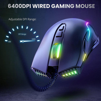 Onikuma CW905 6400 DPI Wired Gaming Mouse 7 Buttons Design RGB - Black