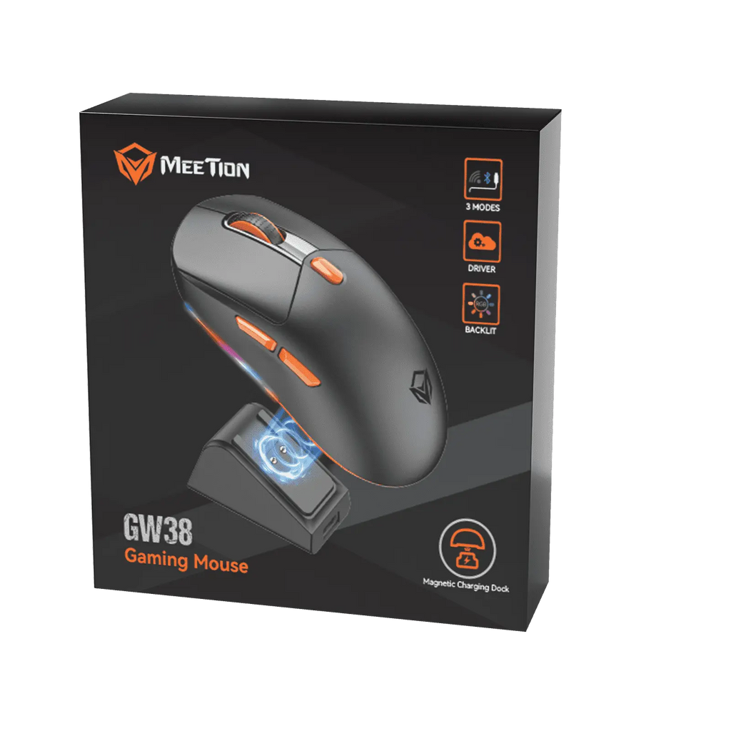 Meetion GW38 Wireless Tri-Mode Mouse with Magnetic Charging Dock - Black | White