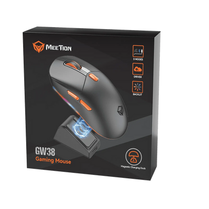 Meetion GW38 Wireless Tri-Mode Mouse with Magnetic Charging Dock - Black | White