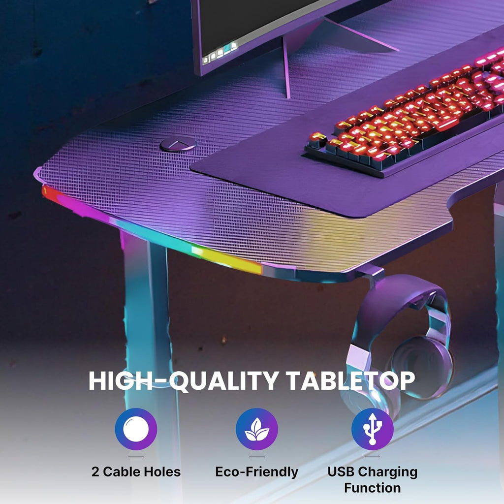 YY Ergonomic Manual Height Adjustable RGB Gaming Sit-Stand Desk - 120cm | 140cm