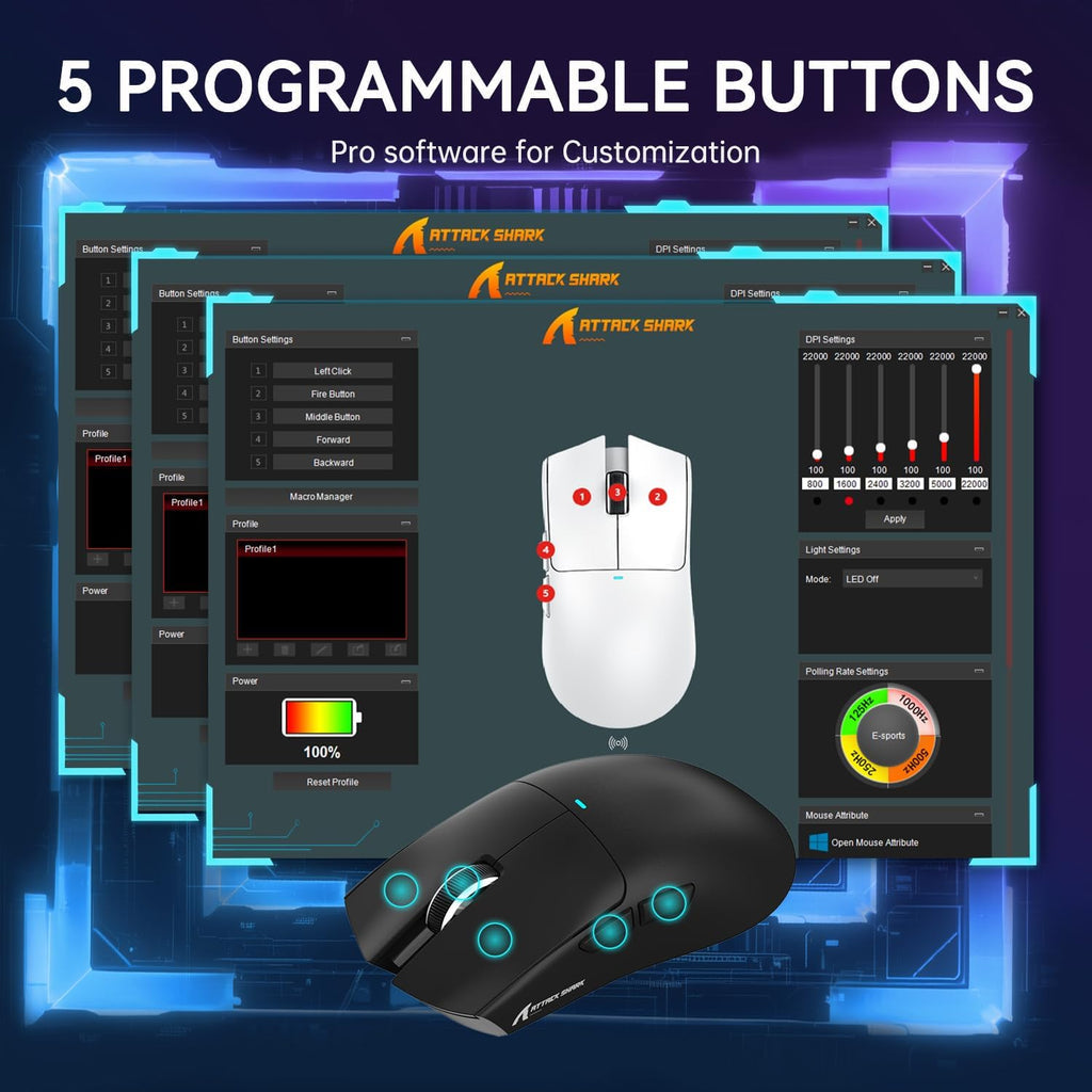 ATTACK SHARK X11 Tri-Mode Wired/Wireless Gaming Mouse - Black