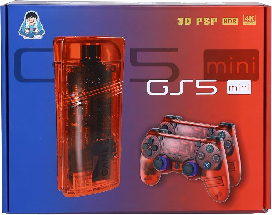 GS5 Mini Game Stick Console, 30000 Pre-installed Games, PSP Games Compatible, 53 Simulators Including GTA Game - Red | Blue | Black