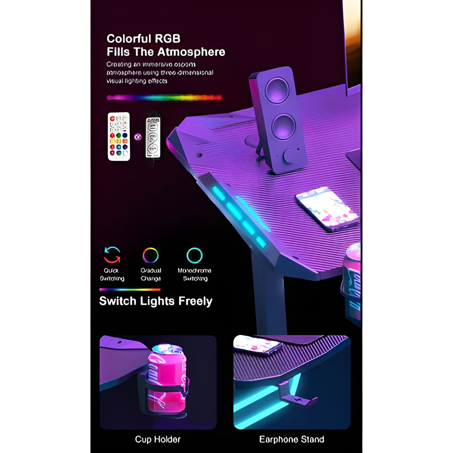 AY Ergonomic Electric Height Adjustable RGB Gaming Sit-Stand Desk - 120cm & 140cm -  Black
