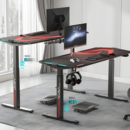 AY Ergonomic Electric Height Adjustable RGB Gaming Sit-Stand Desk - 140cm -  White
