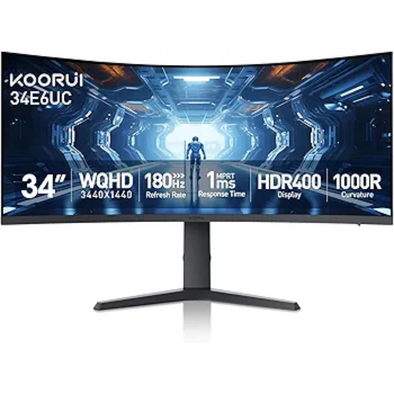 KOORUI 34E6UC 34 inch Curved Ultrawide WQHD 3440×1440 180Hz 1000R- PIP/PBP, 1ms(MPRT), HDR400 Gaming Monitor