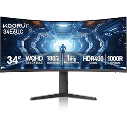 KOORUI 34E6UC 34 inch Curved Ultrawide WQHD 3440×1440 180Hz 1000R- PIP/PBP, 1ms(MPRT), HDR400 Gaming Monitor