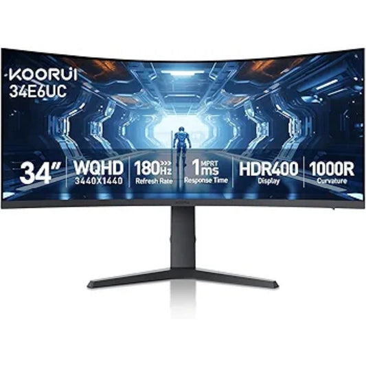 KOORUI 34E6UC 34 inch Curved Ultrawide WQHD 3440×1440 180Hz 1000R- PIP/PBP, 1ms(MPRT), HDR400 Gaming Monitor