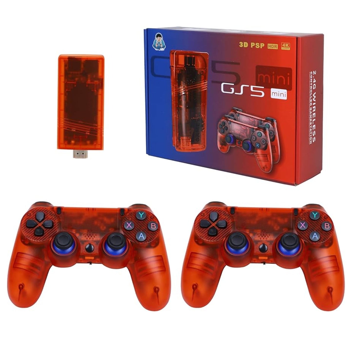 GS5 Mini Game Stick Console, 30000 Pre-installed Games, PSP Games Compatible, 53 Simulators Including GTA Game - Red | Blue | Black