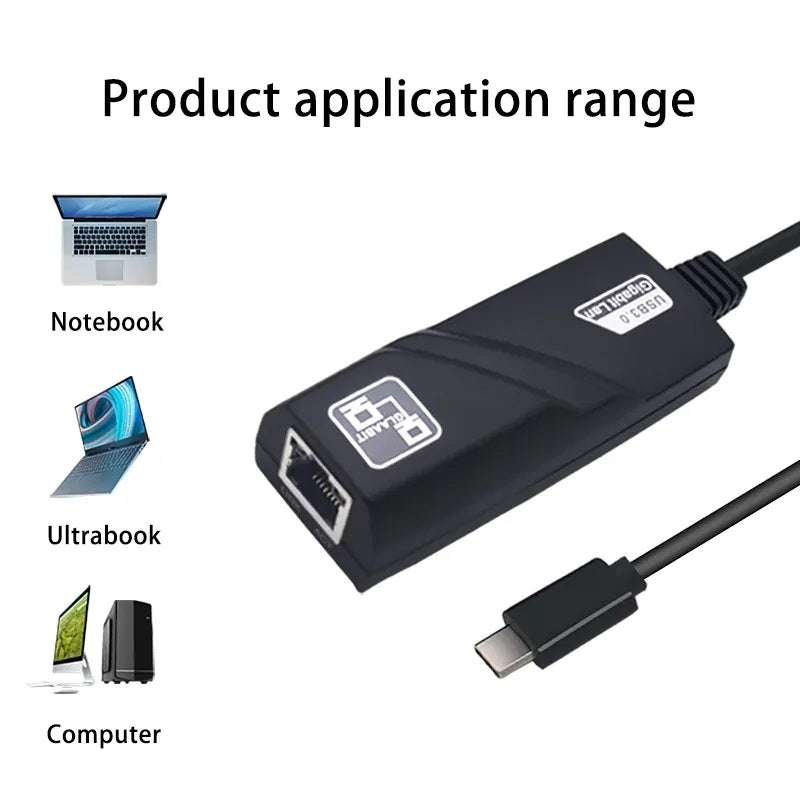 USB-C to Ethernet Adapter – USB 3.0 Type-C to Gigabit Ethernet (RJ45) Adapter – Up to 1000 Mbps, Compatible with Windows/Mac OS/Chrome OS, Black