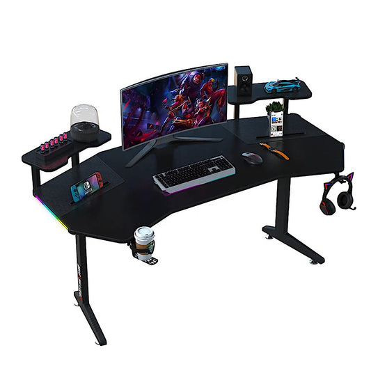 V7 Black Wing Shaped RGB Gaming Desk - 160cm