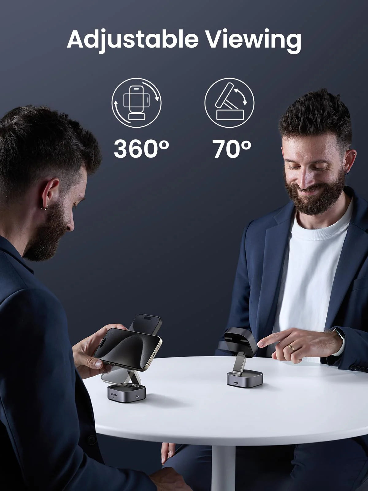 UGREEN 2-In-1 Qi2 Magnetic Foldable Wireless Charger 15W Fast Charging Station With N52 Magnets USB-C 12V 3A Dual Output 15W Phone 5W Earbuds 70° Adjustable Stand Grey