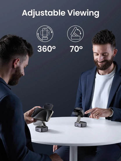 UGREEN 2-In-1 Qi2 Magnetic Foldable Wireless Charger 15W Fast Charging Station With N52 Magnets USB-C 12V 3A Dual Output 15W Phone 5W Earbuds 70° Adjustable Stand Grey