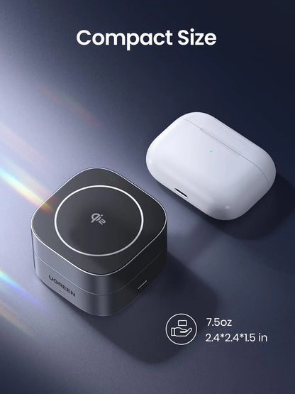 UGREEN 2-In-1 Qi2 Magnetic Foldable Wireless Charger 15W Fast Charging Station With N52 Magnets USB-C 12V 3A Dual Output 15W Phone 5W Earbuds 70° Adjustable Stand Grey