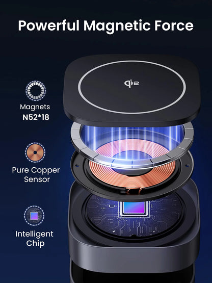 UGREEN 2-In-1 Qi2 Magnetic Foldable Wireless Charger 15W Fast Charging Station With N52 Magnets USB-C 12V 3A Dual Output 15W Phone 5W Earbuds 70° Adjustable Stand Grey