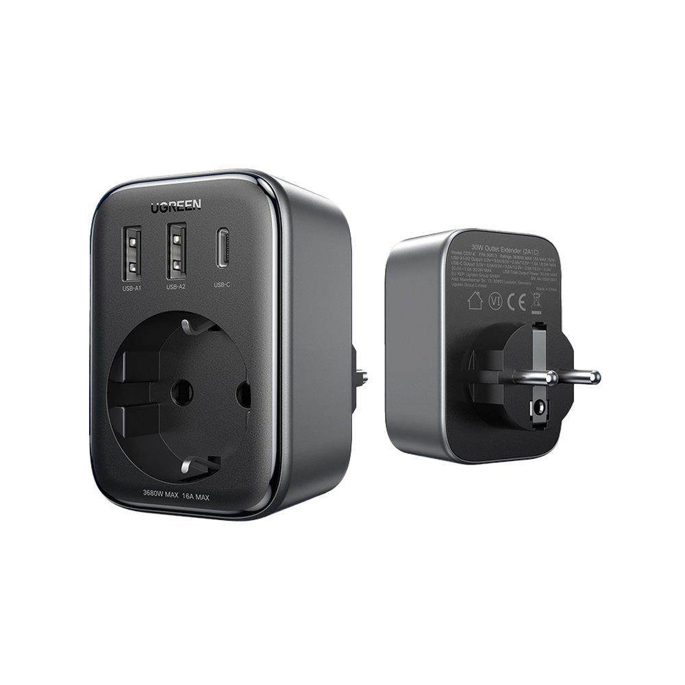 UGREEN 4-In-1 Wall Outlet Extender 30W Fast Charging With 3680W AC Output, 16A Max, Full Protection Against Overload Overcurrent Overvoltage Overtemperature, Wall Mountable