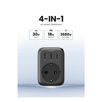 UGREEN 4-In-1 Wall Outlet Extender 30W Fast Charging With 3680W AC Output, 16A Max, Full Protection Against Overload Overcurrent Overvoltage Overtemperature, Wall Mountable