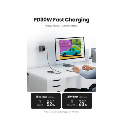 UGREEN 4-In-1 Wall Outlet Extender 30W Fast Charging With 3680W AC Output, 16A Max, Full Protection Against Overload Overcurrent Overvoltage Overtemperature, Wall Mountable