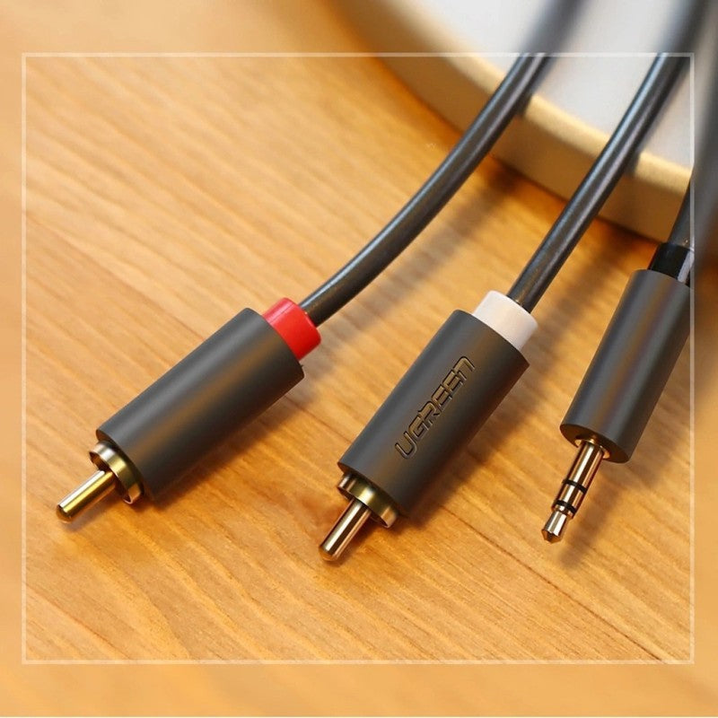 UGREEN PREMIUM 3.5MM MALE TO 2RCA MALE AUDIO CABLE – HIGH-FIDELITY SOUND CONNECTION