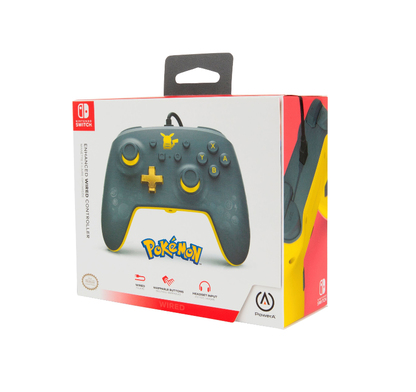 باور إيه - وحدة تحكم سلكية مُحسّنة لجهاز نينتندو سويتش - بوكيمون: بيكاتشو رمادي