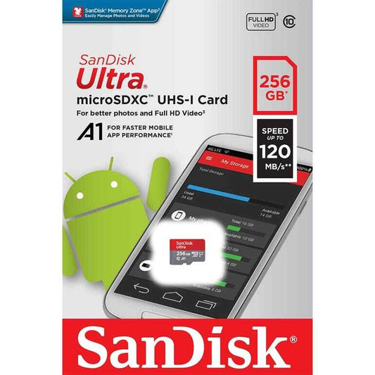 SanDisk 256GB Ultra microSDXC UHS-I - 100MB/s, C10, U1, Full HD, A1, Micro SD Card - SDSQUA4-512G