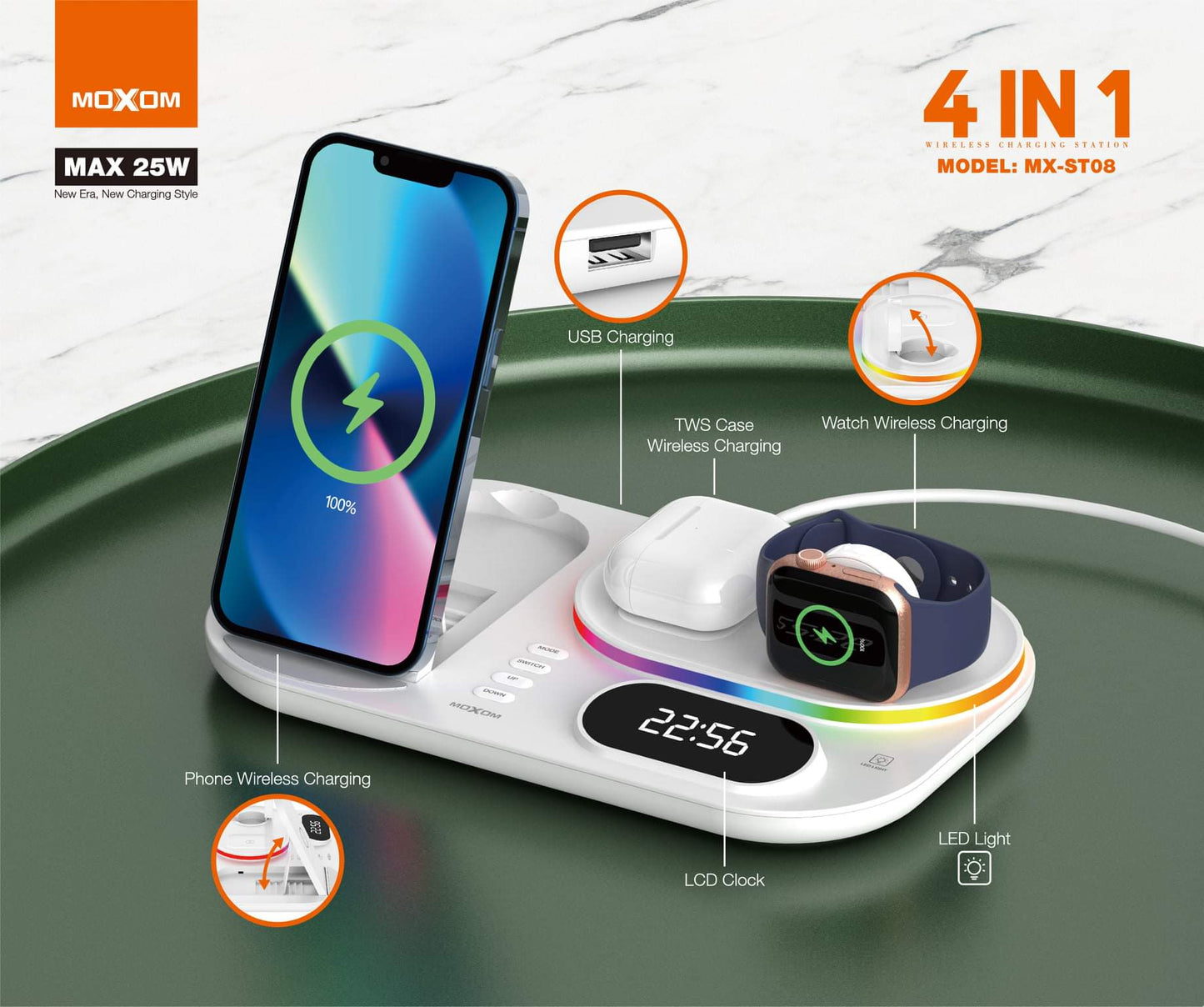 Moxom Magnetic 4-in-1 Super Fast Wireless Charger