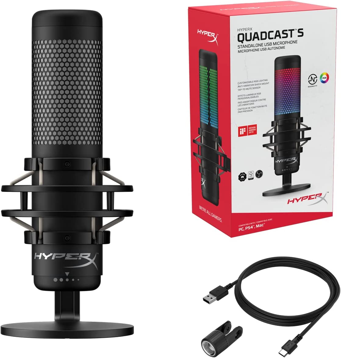 HyperX QuadCast S – RGB USB Condenser Microphone for PC, PS4, PS5