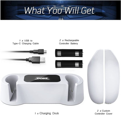 قاعدة شحن سريعة من Dobe لأجهزة تحكم الواقع الافتراضي Meta Quest 2 مع بطاريتين قابلتين لإعادة الشحن 