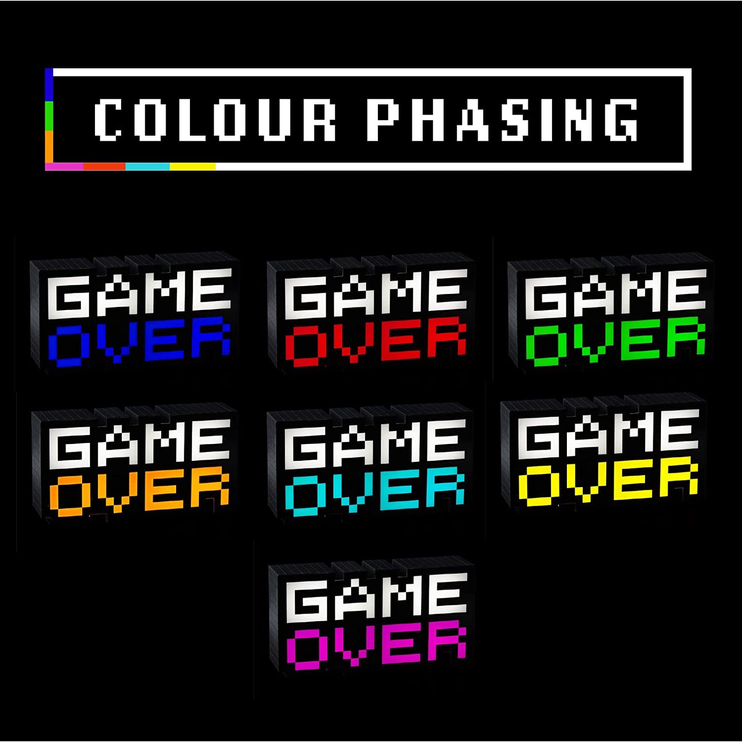 Game Over 8-Bit Pixel Light, Color Changing and Sound Reactive Mood Light