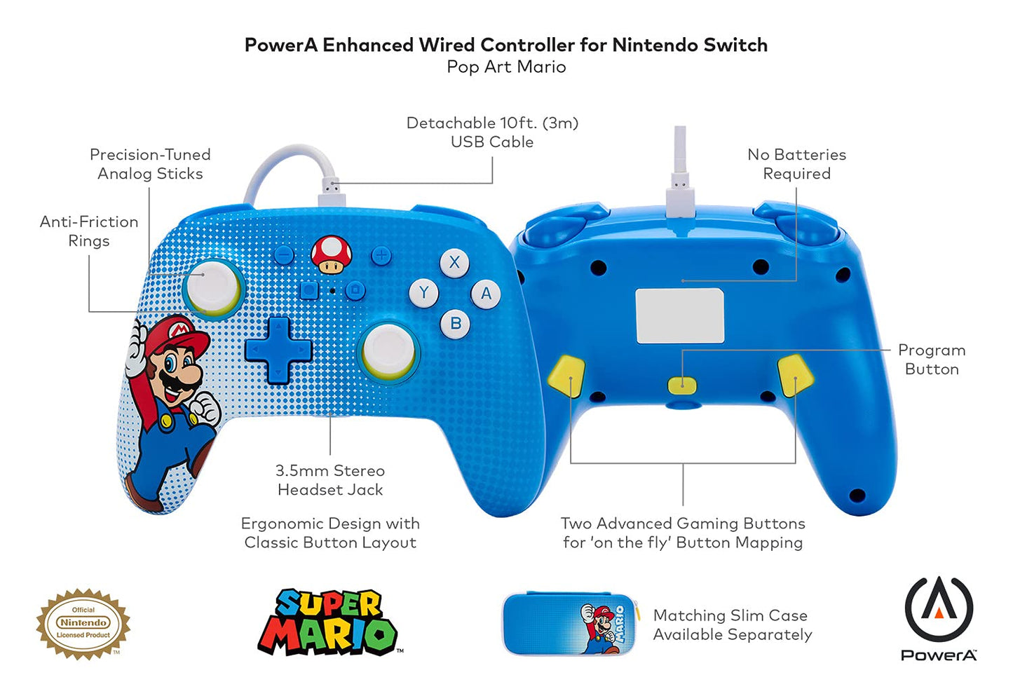 PowerA Enhanced Wired Controller for Nintendo Switch - Mario Pop Art