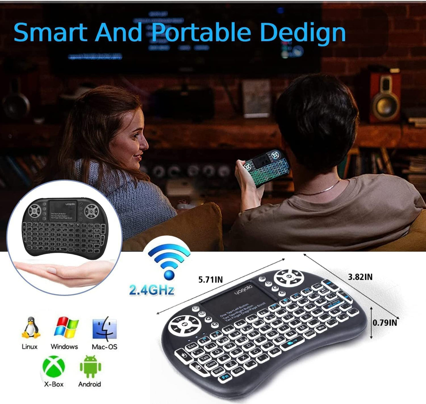 Backlit Mini Keyboard With Touchpad Mouse 2.4GHz For PC | Laptop | Smart TV | Android | TV Box