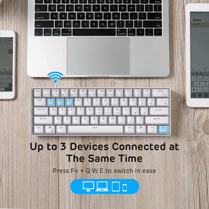 لوحة مفاتيح ميكانيكية لاسلكية RK ROYAL KLUDGE RK61 60% ثلاثية الوضع - بيضاء