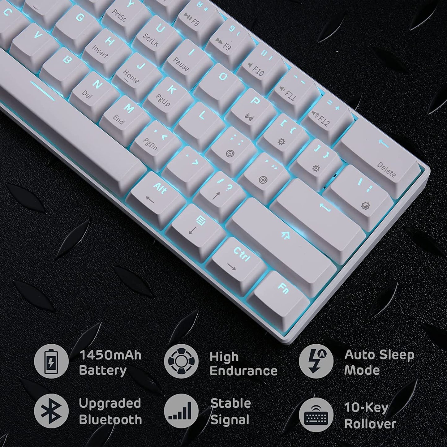 RK ROYAL KLUDGE RK61 Wireless 60% Triple Mode Mechanical Keyboard - White