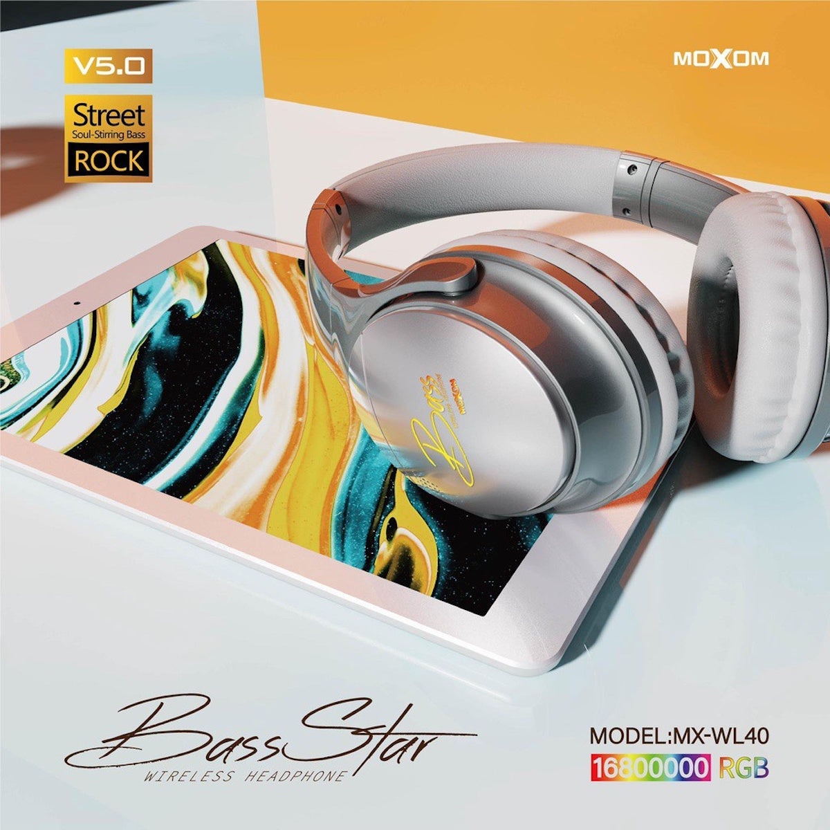 MOXOM MX WL40 Wireless V5.0 Foldable Bass Headset Silver