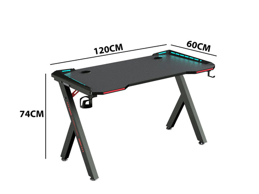 R5 120CM Gaming Desk With Built in Led Lights, Headset Holder and Cup Holder
