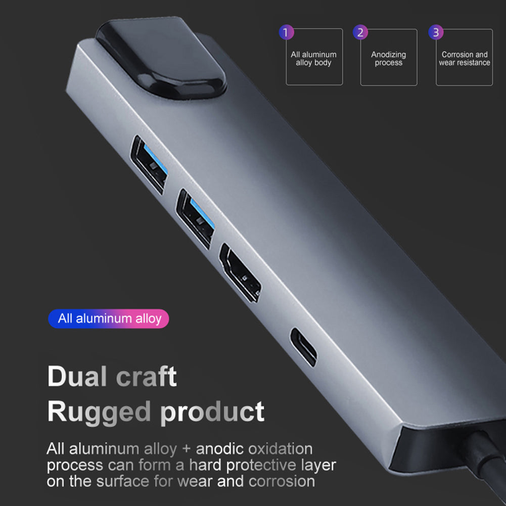 5-in-1 Hub USB Type C to HDMI with 2 USB 3.0 and Ethernet Port - Macbook | Windows