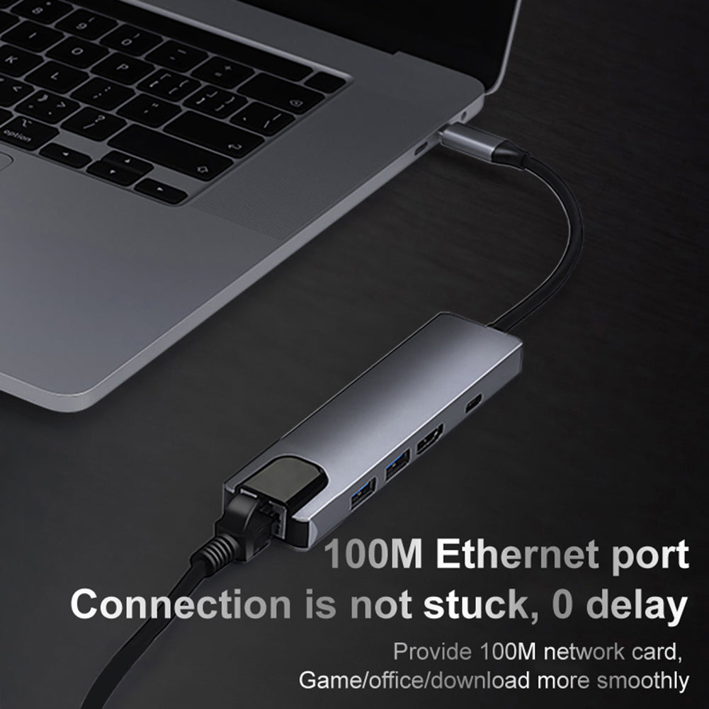 5-in-1 Hub USB Type C to HDMI with 2 USB 3.0 and Ethernet Port - Macbook | Windows