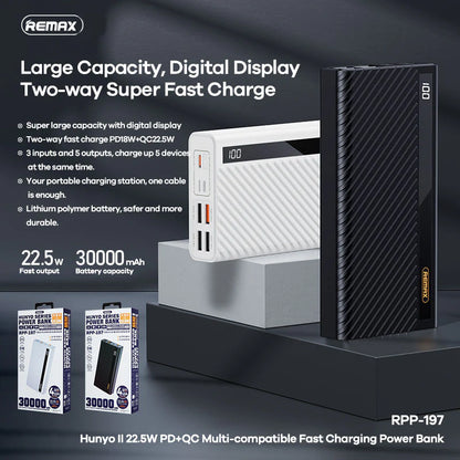 بطارية ريماكس RPP-197 سعة 30,000 مللي أمبير/ساعة، 22.5 واط، بتقنية QC + PD، مع 5 منافذ