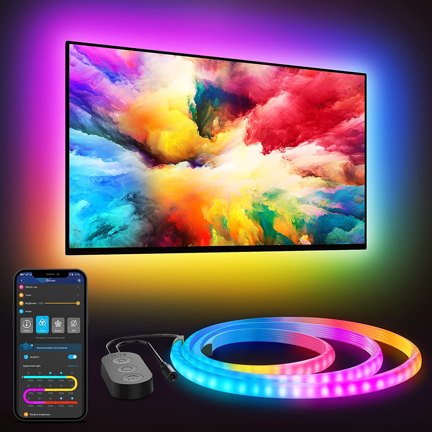 Govee LED Strip Lights , Ambient Wi-Fi RGBIC LED Lights for TV (55-65  inches), Video & Music Sync TV Backlight for Gaming & Movies, Works with  Google
