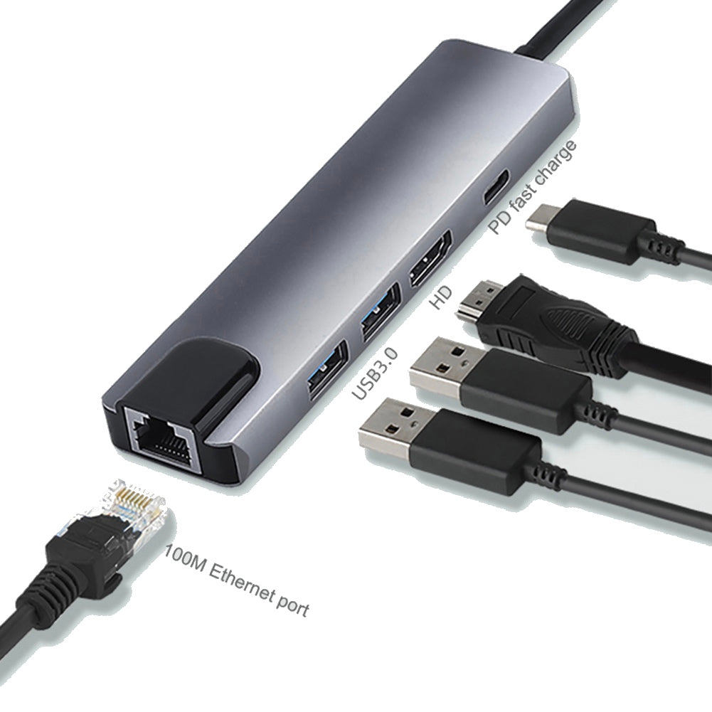 5-in-1 Hub USB Type C to HDMI with 2 USB 3.0 and Ethernet Port - Macbook | Windows