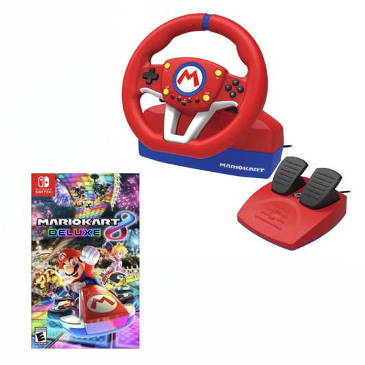 Hori Nintendo Switch Mario Kart Racing Wheel with Mario Kart 8 Deluxe Game Bundle